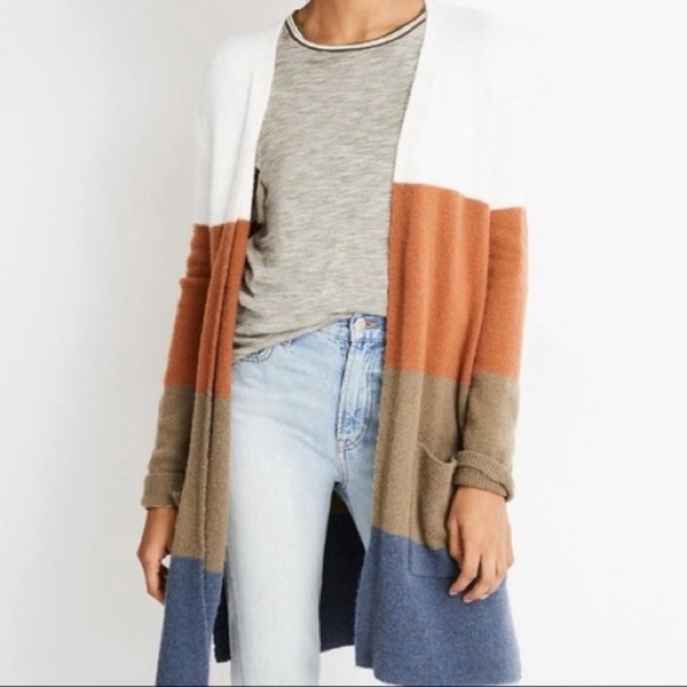 Madewell Kent Colorblock Cardigan Women’s S Cream Orange Green Blue Sweater